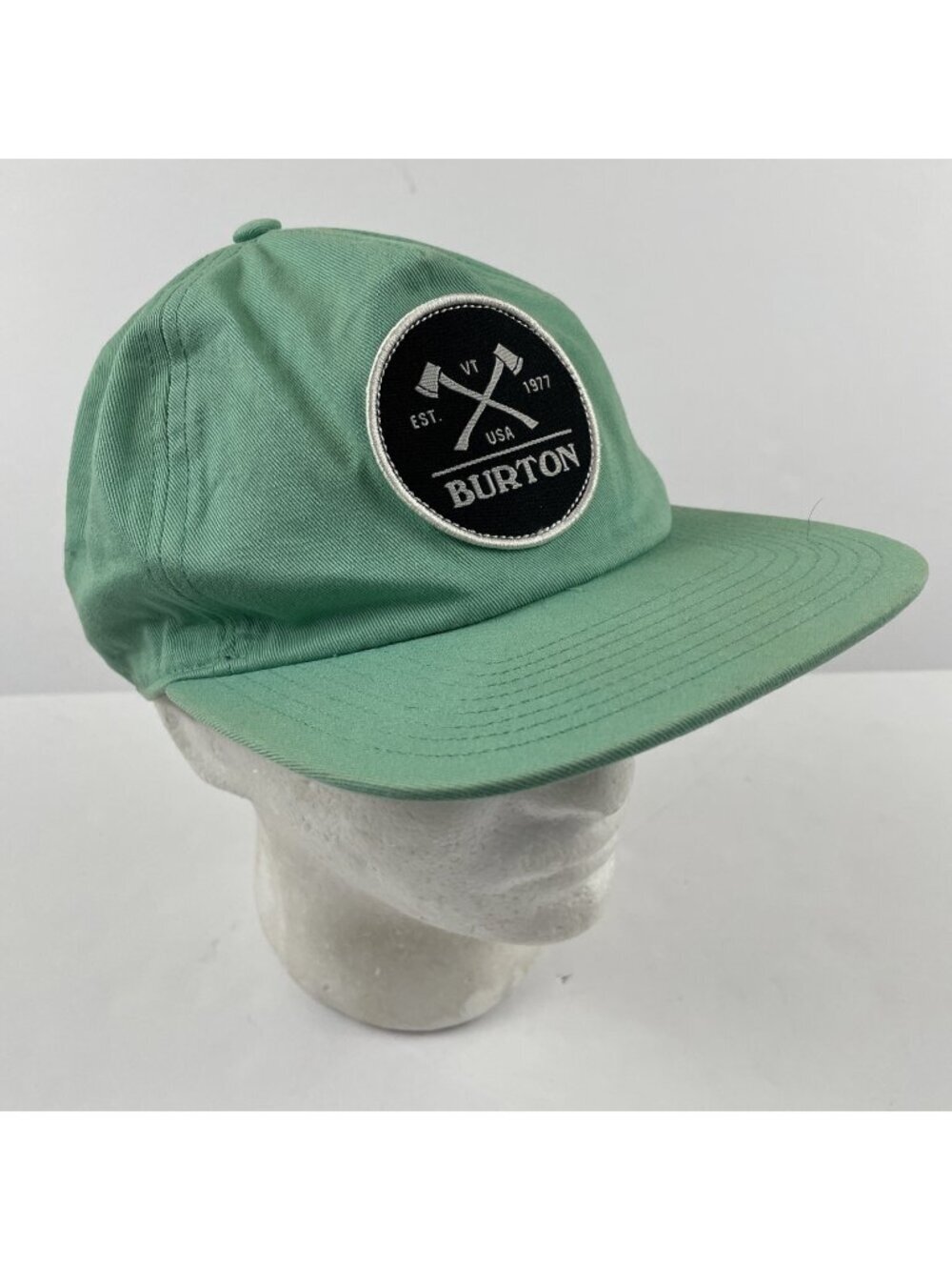 Burton Snapback Canvas Hat Adult Double Axes Patch Flat Brim 6 Panel Green